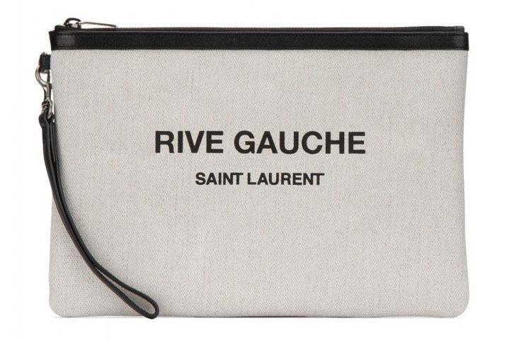 Saint Laurent Saint Laurent Rive Gauche Canvas With Leather Canvas Bag Wristband Clutch Handbag Regular Unisex Ecru/Black
