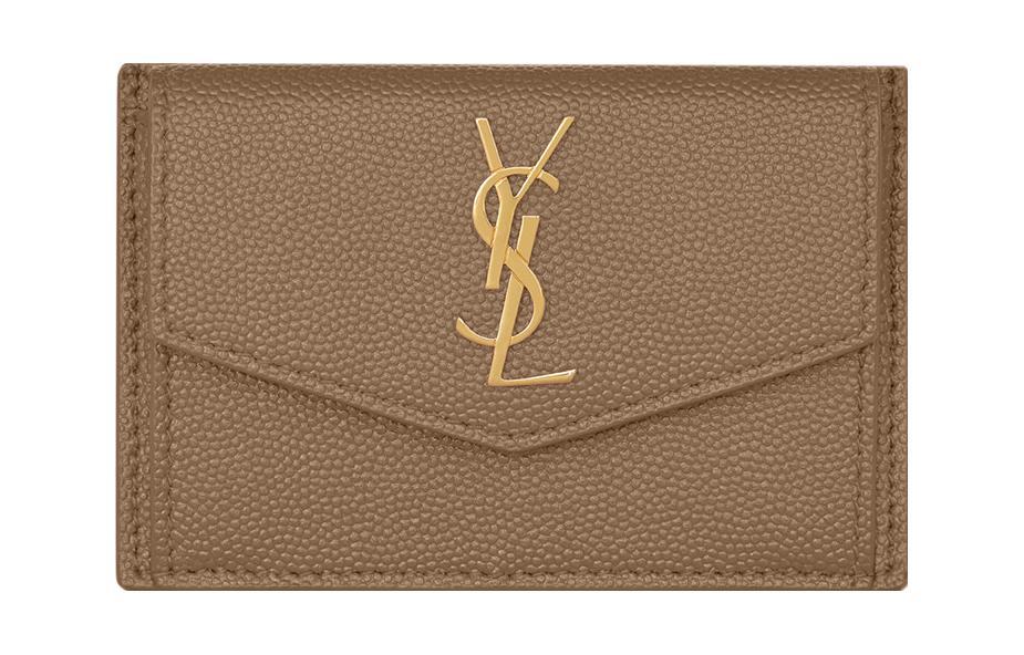 Saint Laurent Saint Laurent UPTOWN Cow Leather Business Card Holder Card Case Women's Taupe
