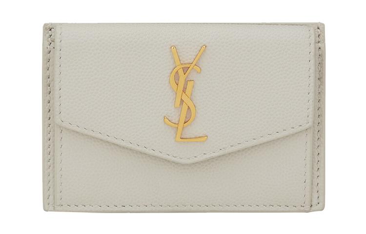 Saint Laurent Saint Laurent UPTOWN Calfskin Card Holder Women's Vintage White