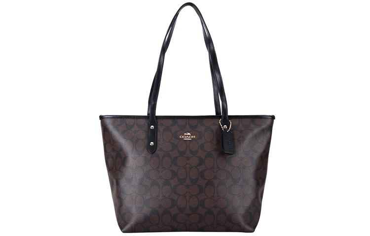 Coach Coach City Zip Tote Coated Canvas Tote Bag Shopping Bag Handbag Shoulder Bag Women's Brown Black