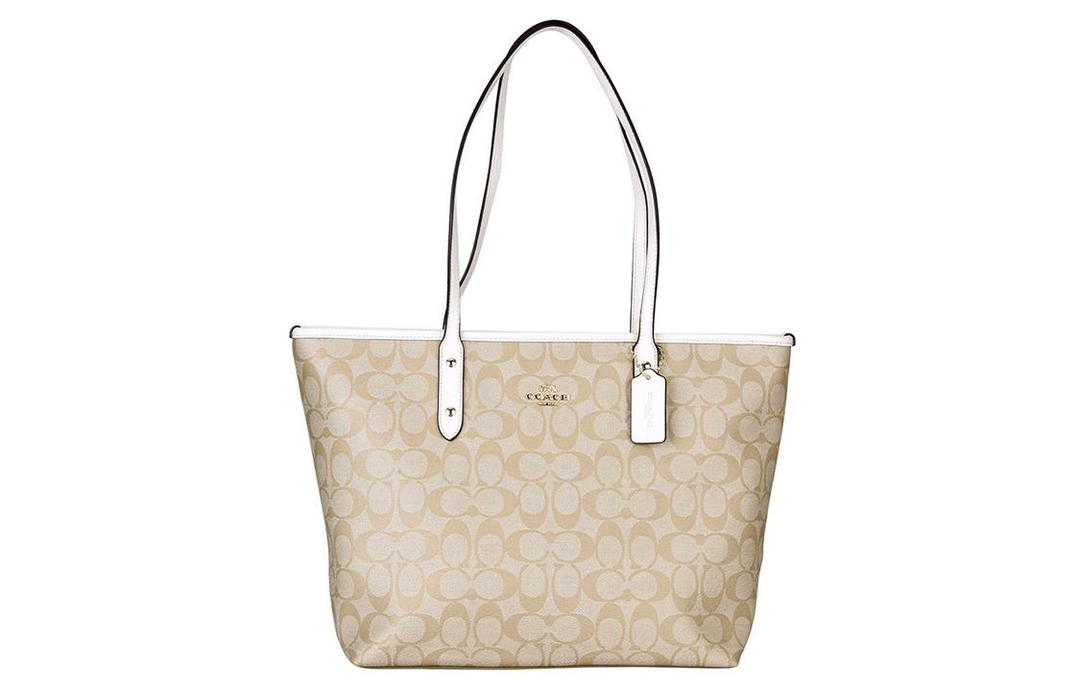 Coach Coach City Zip Tote Canvas With Leather Tote Bag Shopping Bag Handbag Shoulder Bag Women's Light Khaki Monogram