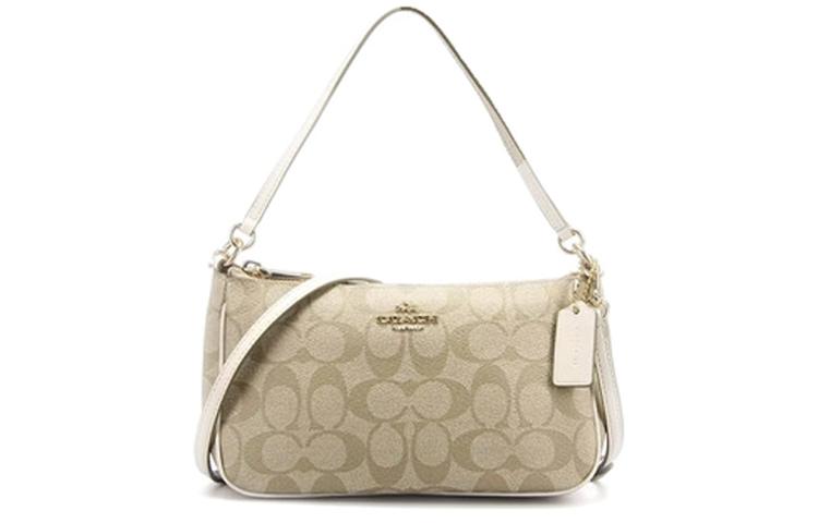 Coach Coach Top Handle Coated Canvas Mahjong Bag Shoulder Bag Crossbody Bag Handbag Small Size Women's Light Khaki White