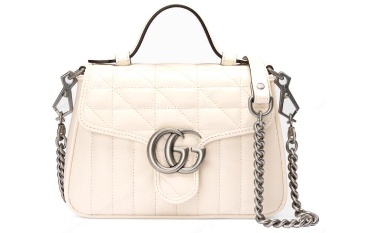 Gucci Gucci Marmont Leather Messenger Bag Handbag Shoulder Bag Crossbody Bag Mini Women's White