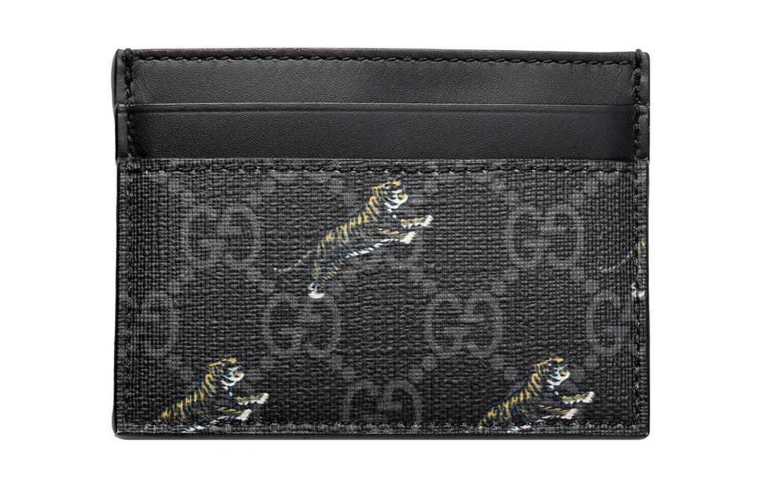 Gucci Gucci Canvas With Leather Card Clip Card Holder Men's Black Gray Color