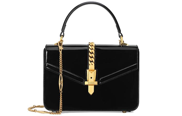 Gucci Gucci Sylvie 1969 Patent Leather Shoulder Bag, Crossbody Bag, Handbag Mini Women's Black