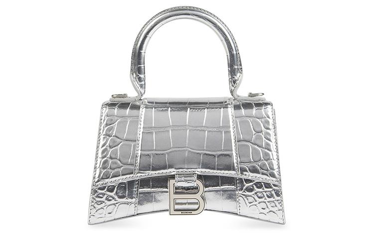 Balenciaga Balenciaga Hourglass Calfskin Shoulder Bag Crossbody Bag Handbag Extra Small Women's Silver