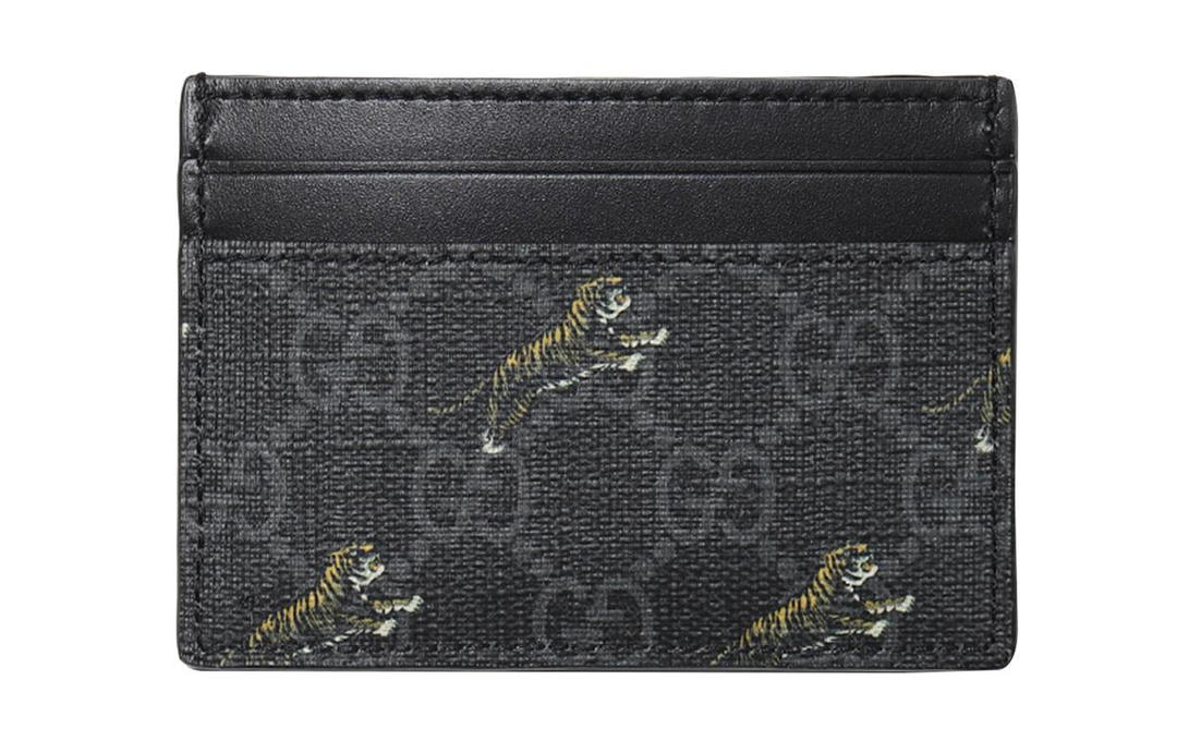 Gucci Gucci Canvas With Leather Card Clip Card Holder Men's Black Gray Color