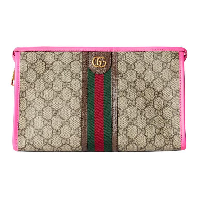 Gucci Gucci Ophidia Canvas Bag, Toiletry Bag, Clutch Unisex Beige & Ebony