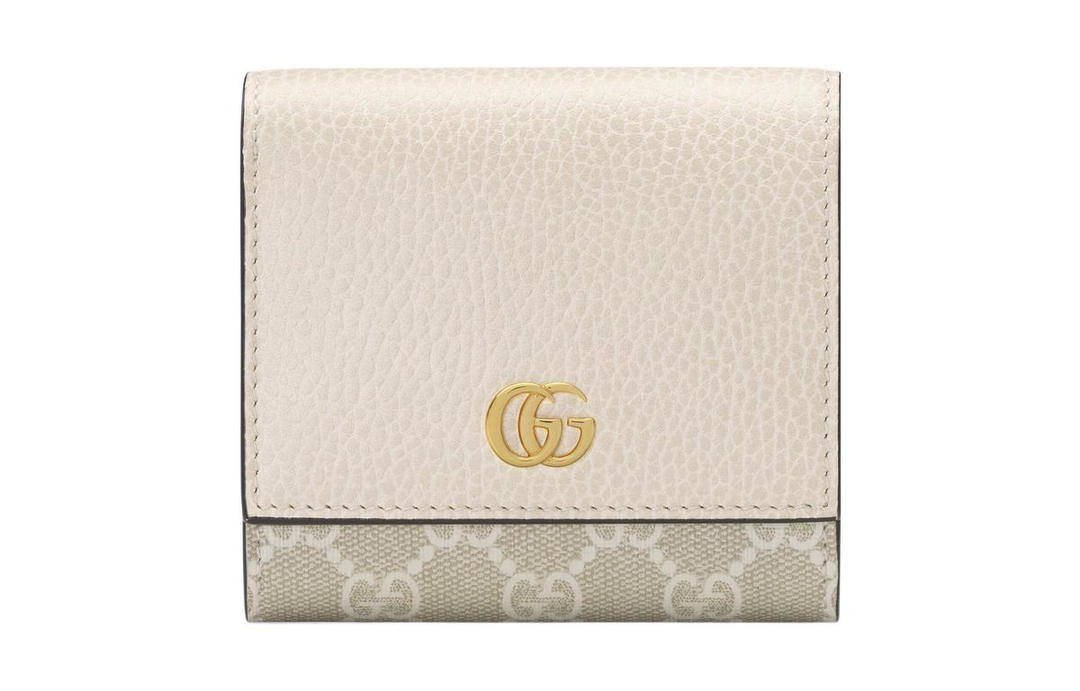 Gucci Gucci GG Marmont Textured Leather With Canvas Wallet Small Size Women's White