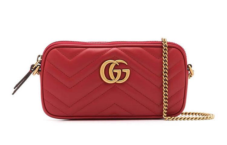 Gucci Gucci Marmont Cow Leather Shoulder Bag Crossbody Bag Mini Women's Red