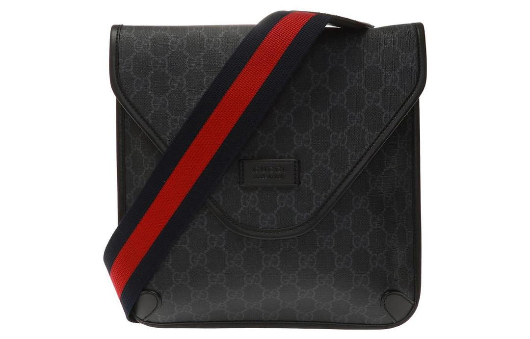 Gucci Gucci Canvas With Leather Messenger Bag Shoulder Bag Crossbody Bag Men's Dark Gray