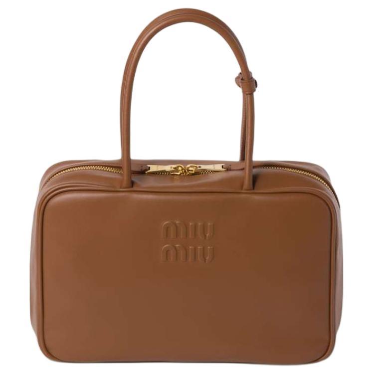 Miu Miu MIU MIU Beau Calfskin Bowling Bag Shoulder Bag Handbag Large Size Women's Cognac