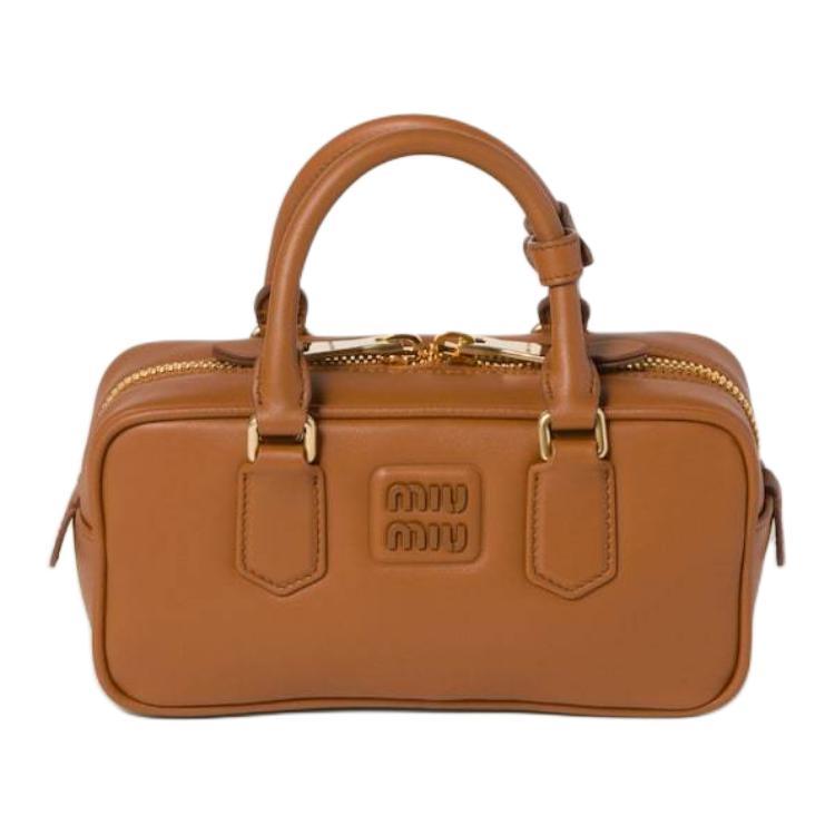 Miu Miu MIU MIU Arcadie Series Leather Bowling Bag Shoulder Bag Crossbody Bag Handbag Women's Cognac