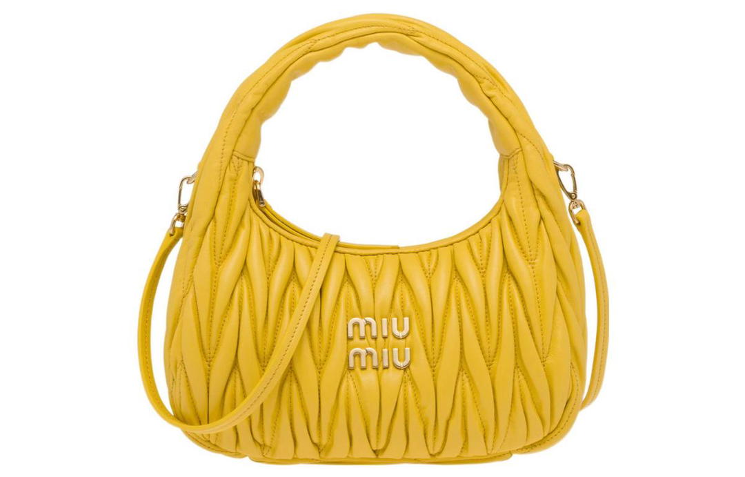 Miu Miu MIU MIU Wander Series Soft Sheep Leather Hobo Shoulder Bag Women's Sunlight Yellow