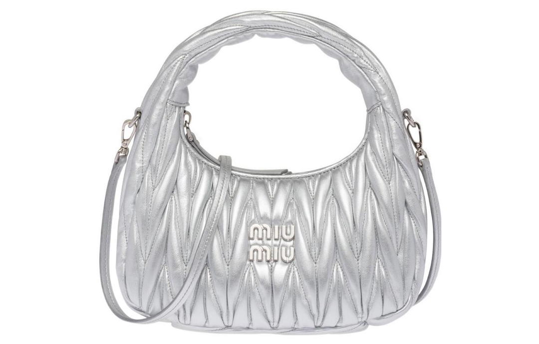 Miu Miu MIU MIU Wander Series Soft Sheep Leather Crescent Bag Shoulder Bag Crossbody Bag Handbag Small Size Women's Silver