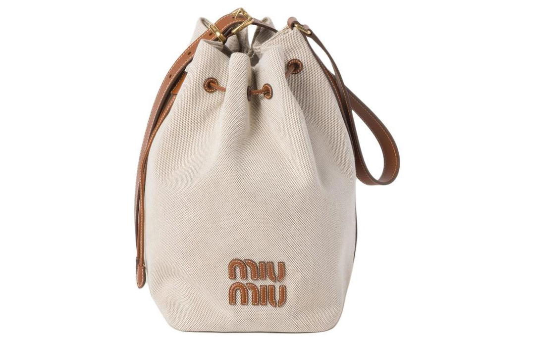 Miu Miu MIU MIU Canvas With Leather Bucket Bags Shoulder Bag Crossbody Bag Women's Beige & Brown