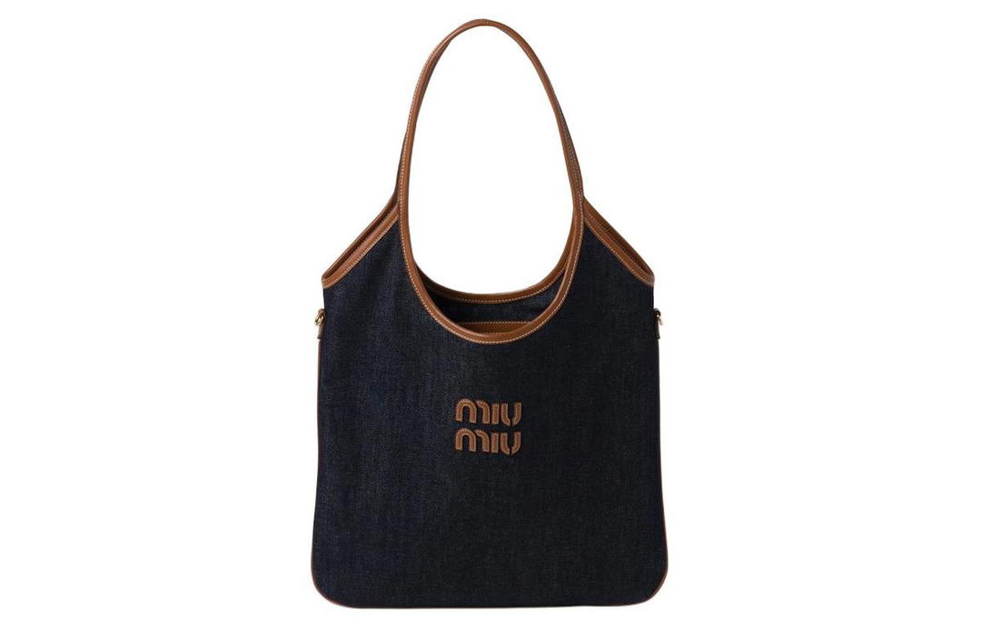 Miu Miu MIU MIU Denim Tote Bag Shopping Bag Shoulder Bag Handbag Women's Dark Blue
