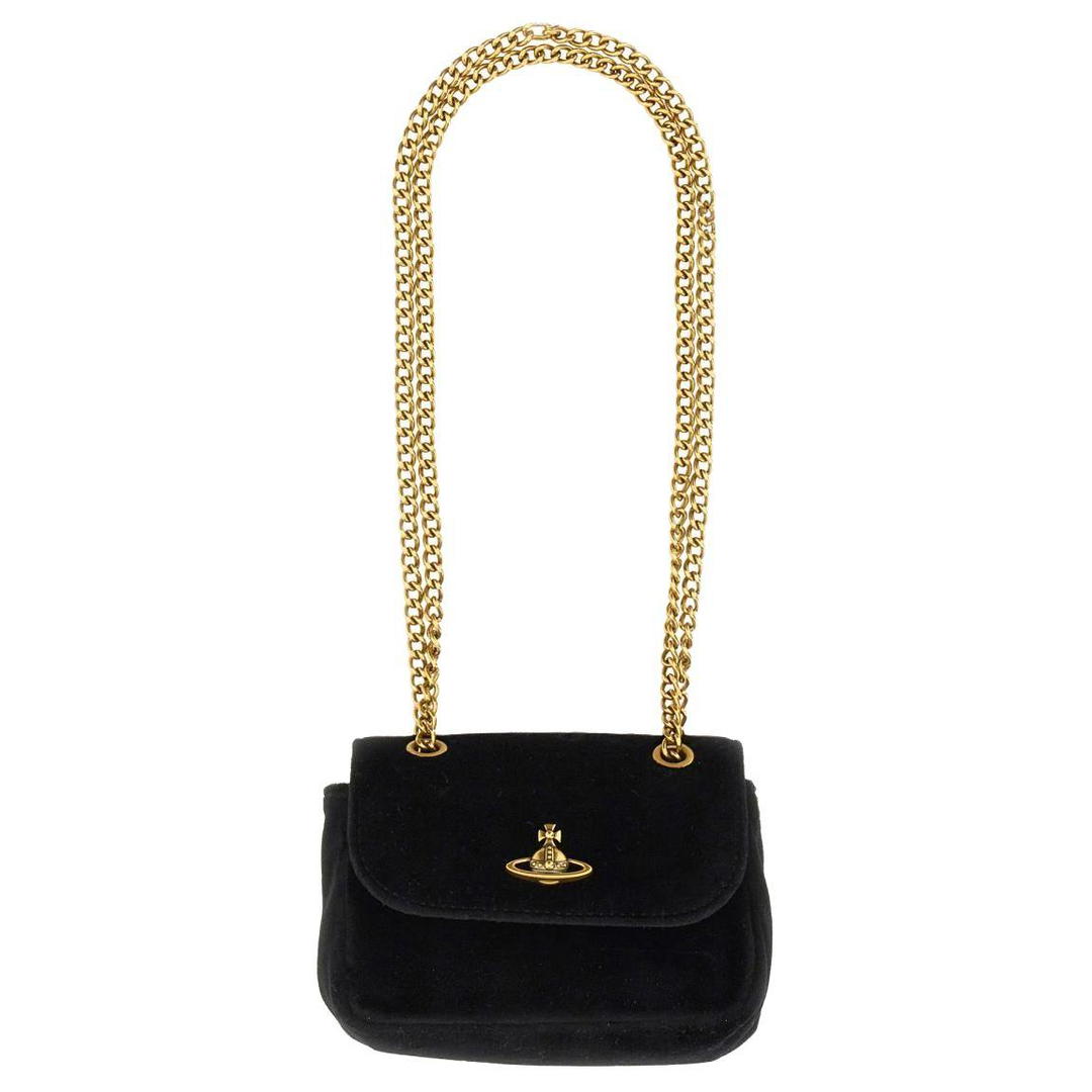 Vivienne Westwood Vivienne Westwood Velvet Shoulder Bag Crossbody Bag Small Size Women's Black