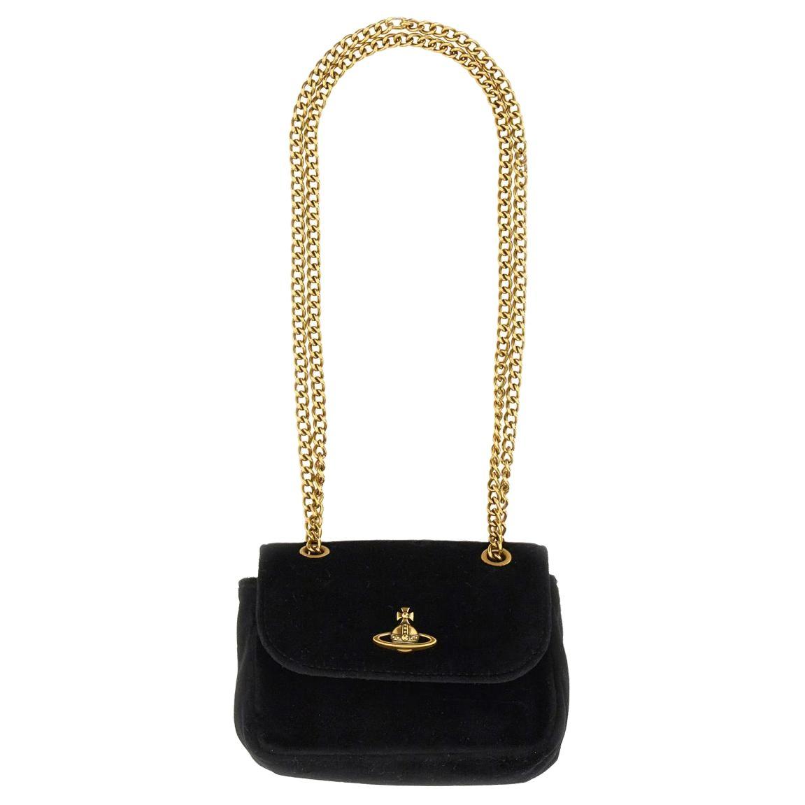 Vivienne Westwood Vivienne Westwood Velvet Shoulder Bag Crossbody Bag Small Size Women's Black
