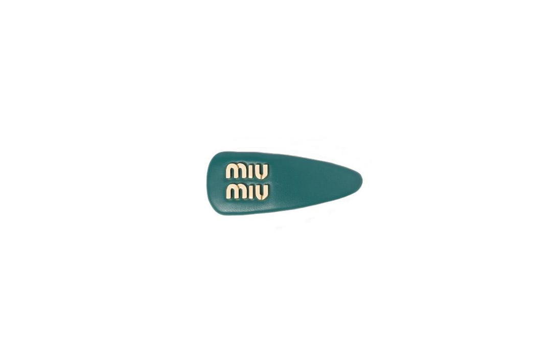 Miu Miu MIU MIU Leather Hair Clips Women's Lagoon Blue