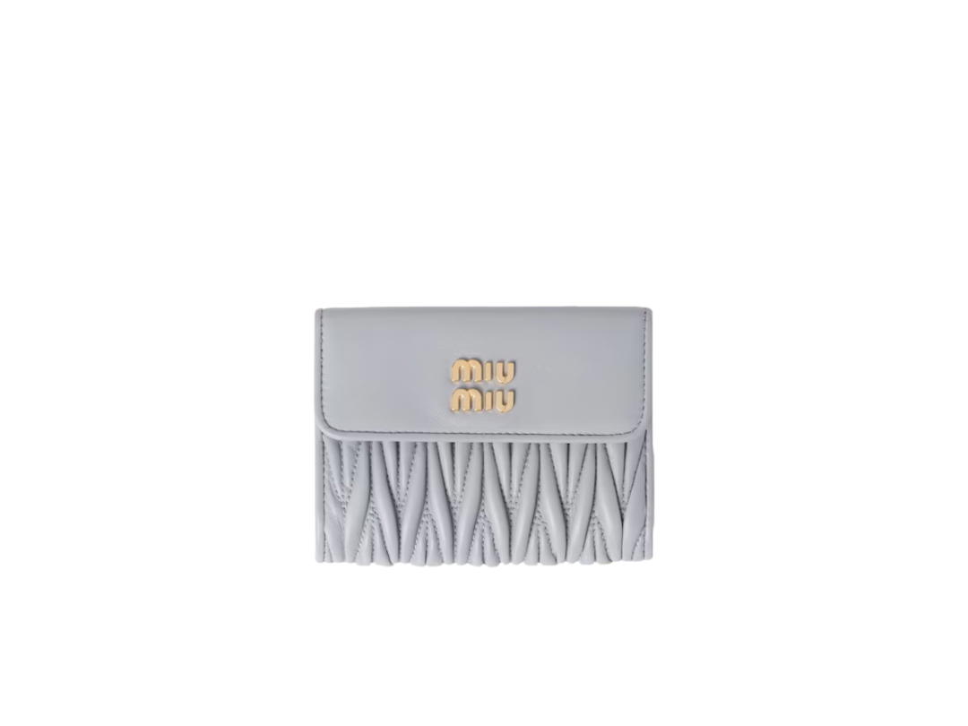 Miu Miu Miu Miu Small Matelasse Nappa Leather Wallet In Hardware Gold With Pearl Gray