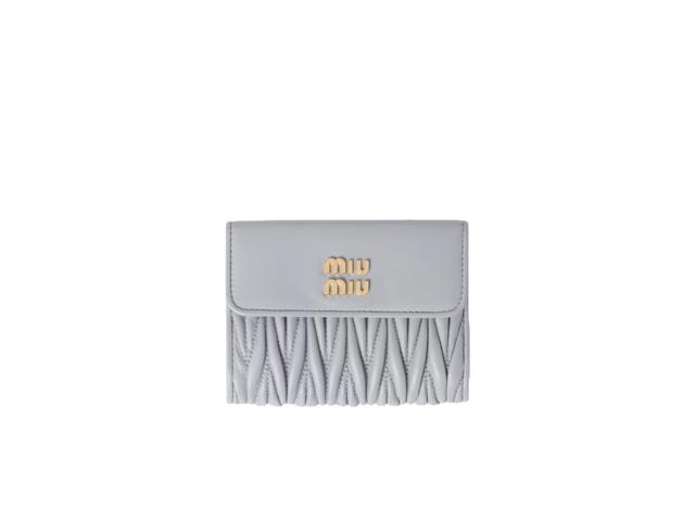 Miu Miu Miu Miu Small Matelasse Nappa Leather Wallet In Hardware Gold With Pearl Gray - view 1