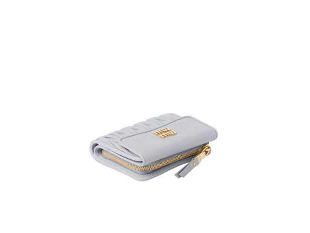 Miu Miu Miu Miu Small Matelasse Nappa Leather Wallet In Hardware Gold With Pearl Gray - view 2