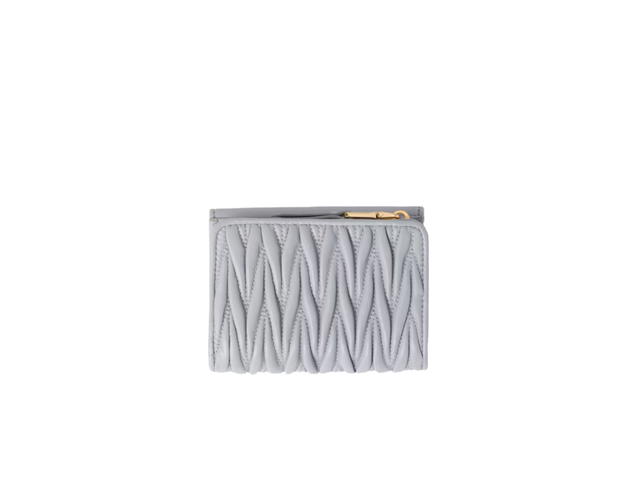 Miu Miu Miu Miu Small Matelasse Nappa Leather Wallet In Hardware Gold With Pearl Gray - view 4
