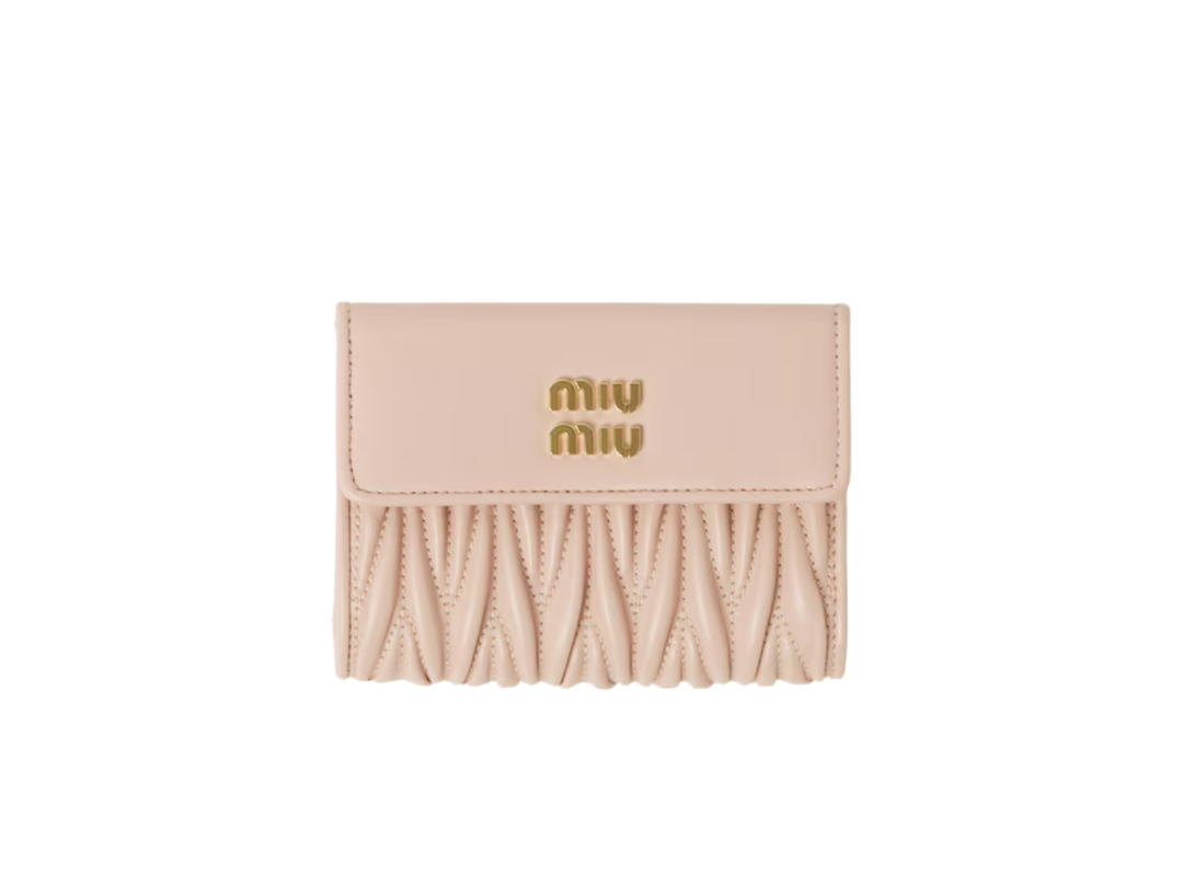 Miu Miu Miu Miu Small Matelasse Nappa Leather Wallet In Gold Hardware With Powder Pink