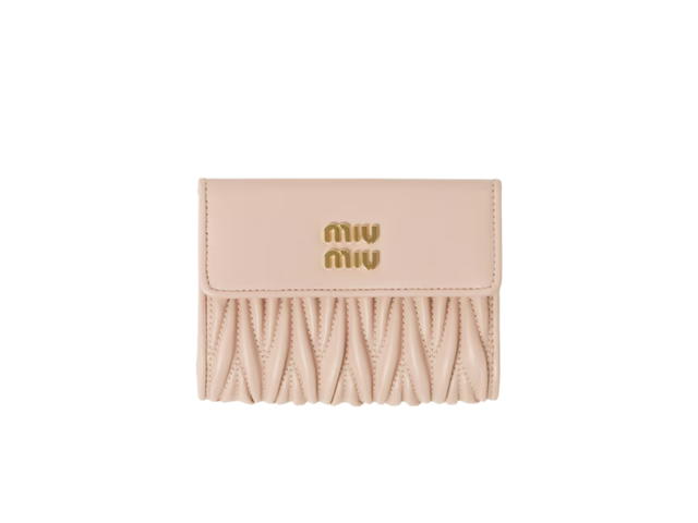 Miu Miu Miu Miu Small Matelasse Nappa Leather Wallet In Gold Hardware With Powder Pink - view 1