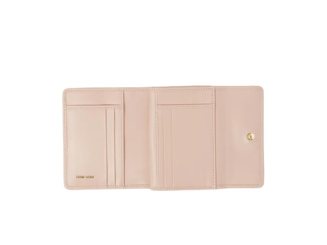 Miu Miu Miu Miu Small Matelasse Nappa Leather Wallet In Gold Hardware With Powder Pink - view 2