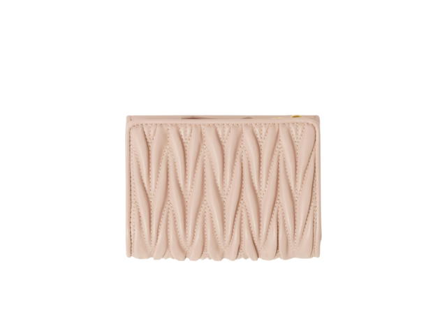 Miu Miu Miu Miu Small Matelasse Nappa Leather Wallet In Gold Hardware With Powder Pink - view 3