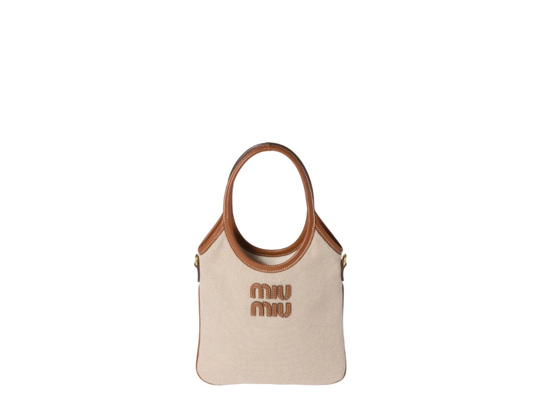 Miu Miu Miu Miu IVY Canvas And Leather Mini Bag Beige Brandy