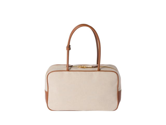 Miu Miu Miu Miu Beau Canvas And Leather Large Bag Beige Brandy - view 3