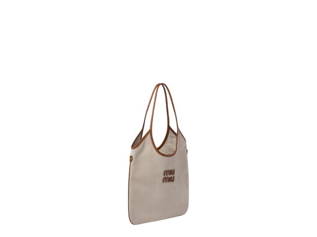 Miu Miu Miu Miu Ivy Canvas Bag In Leather Lettering Logo With Gold-Tone Hardware Beige Brandy - view 2