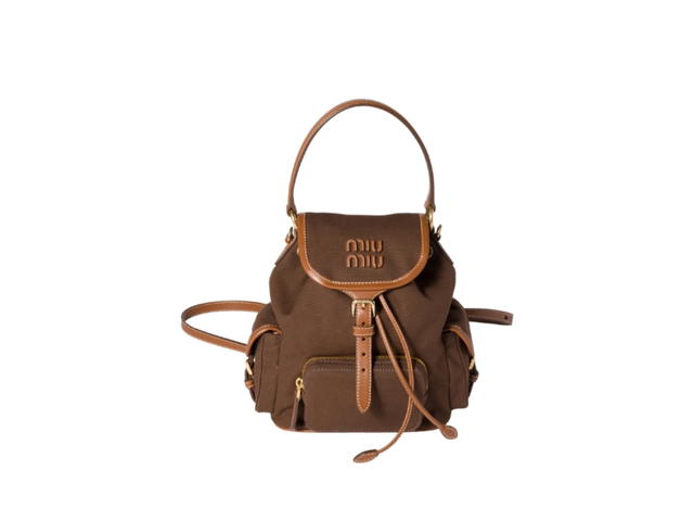 Miu Miu Miu Miu Canvas And Leather Backpack Cocoa Brown Brandy - view 1