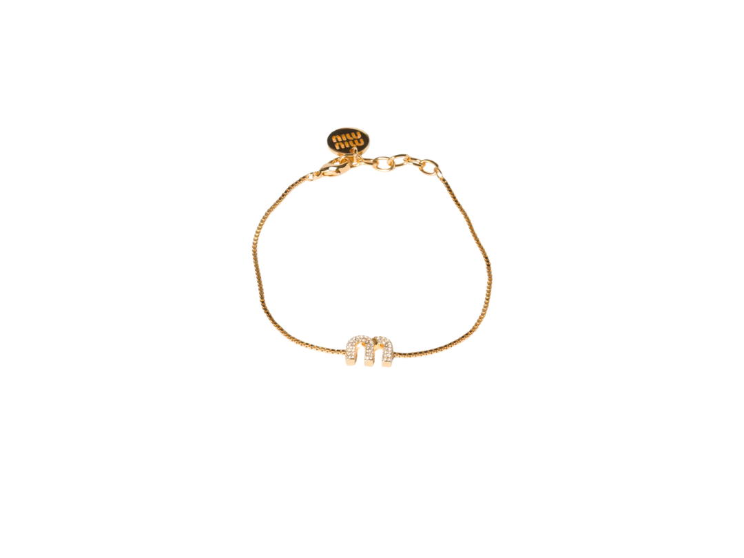 Miu Miu Miu Miu Metal Bracelet With Crystals Gold