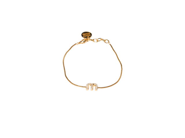 Miu Miu Miu Miu Metal Bracelet With Crystals Gold - view 1