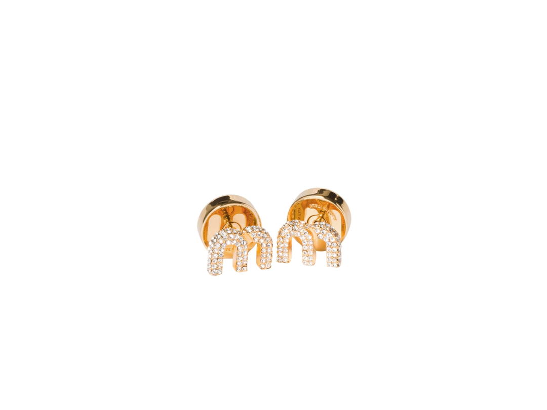 Miu Miu Miu Miu Metal Earrings With Crystals Gold Crystal