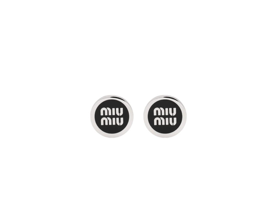Miu Miu Miu Miu Enameled Metal Earrings In Silver with Black