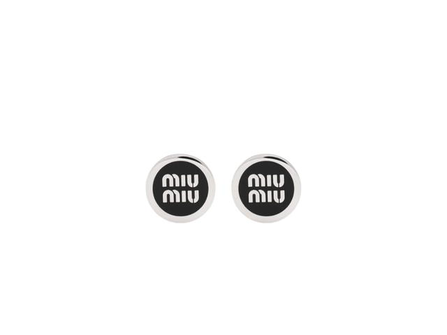 Miu Miu Miu Miu Enameled Metal Earrings In Silver with Black - view 1