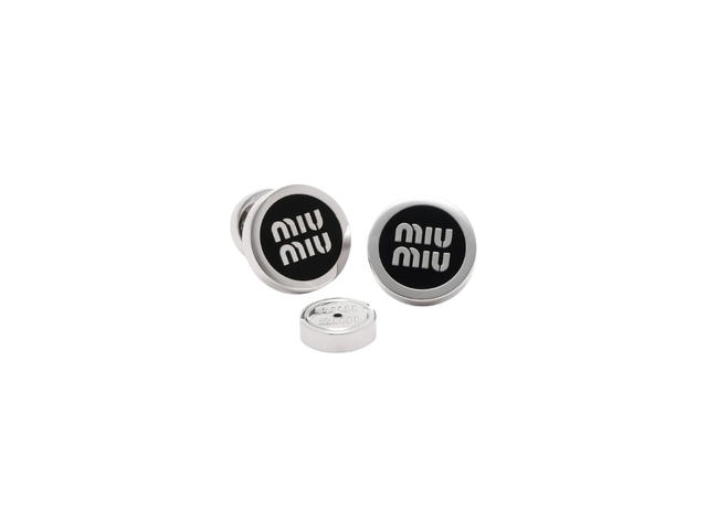 Miu Miu Miu Miu Enameled Metal Earrings In Silver with Black - view 2
