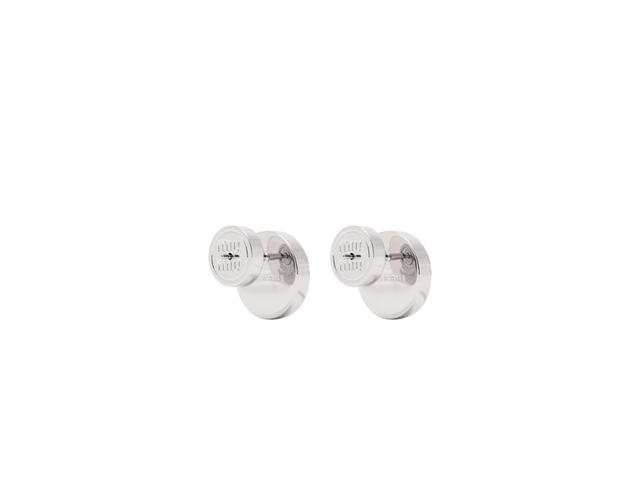 Miu Miu Miu Miu Enameled Metal Earrings In Silver with Black - view 3