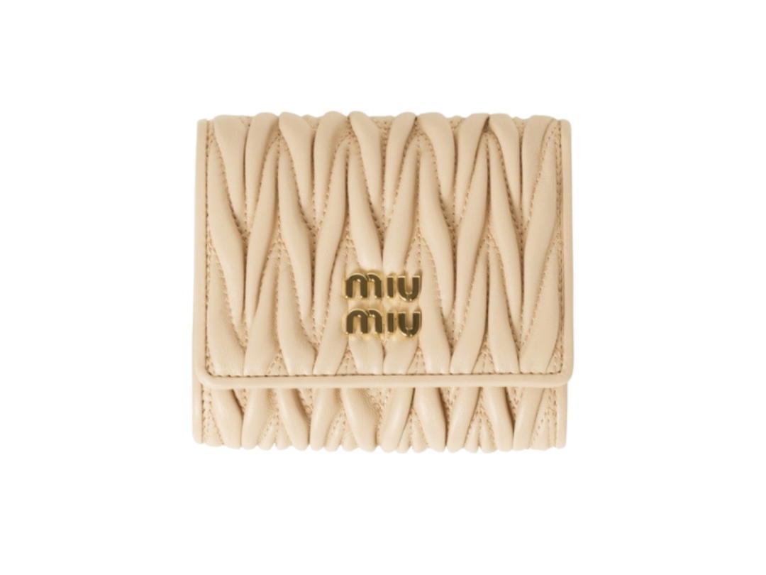 Miu Miu Miu Miu Small Matelassé Nappa Leather Wallet Soy Green