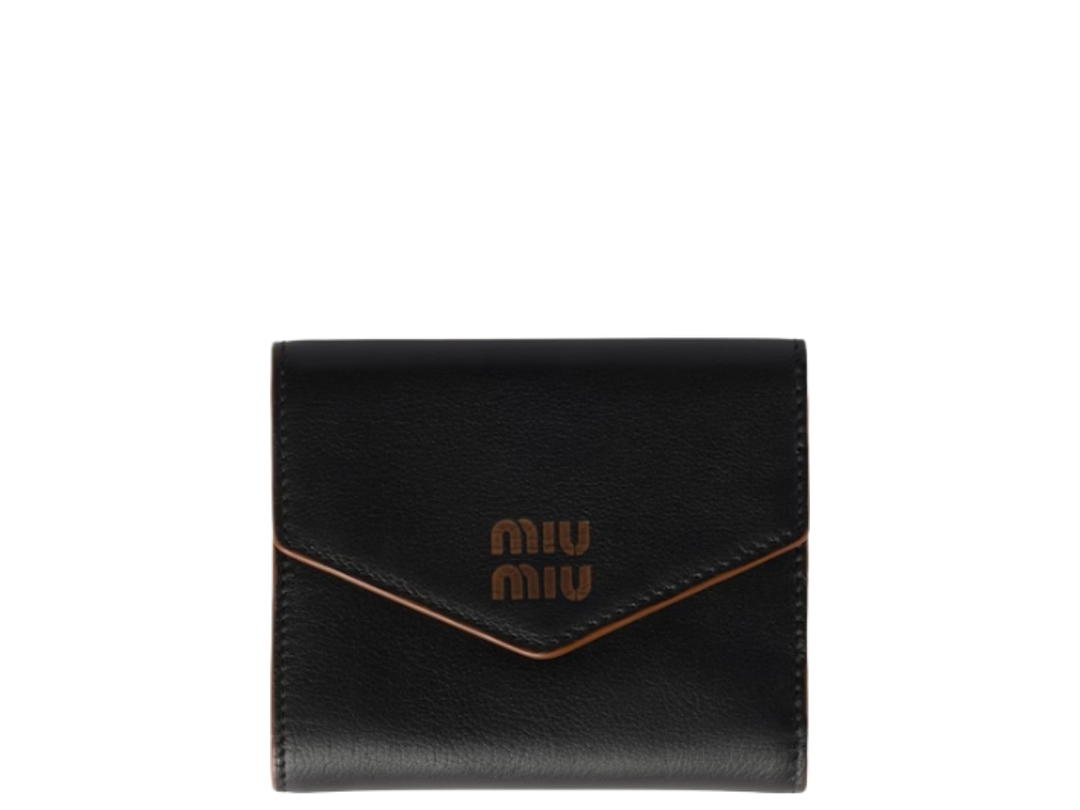 Miu Miu Miu Miu Small Leather Wallet Black Cognac
