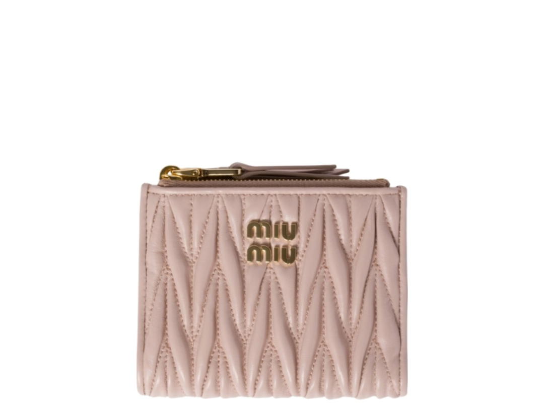 Miu Miu Miu Miu Matelassé Nappa Leather Small Wallet Powder Pink
