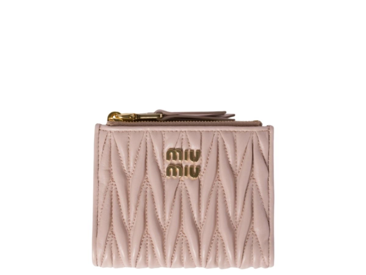 Miu Miu Miu Miu Matelassé Nappa Leather Small Wallet Powder Pink