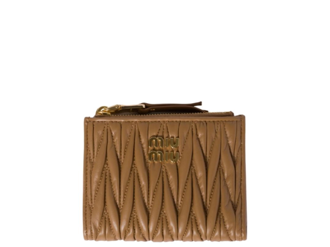 Miu Miu Miu Miu Matelassé Nappa Leather Small Wallet Caramel