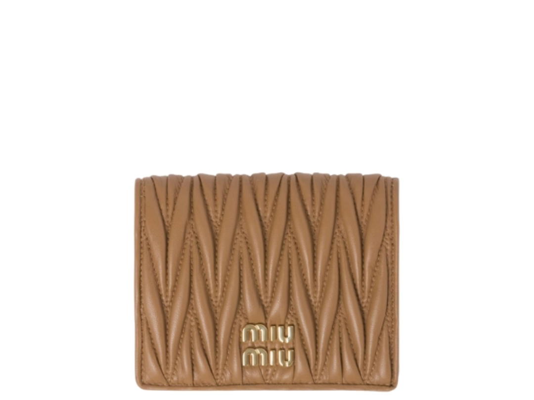 Miu Miu Miu Miu Small Matelassé Nappa Wallet Caramel