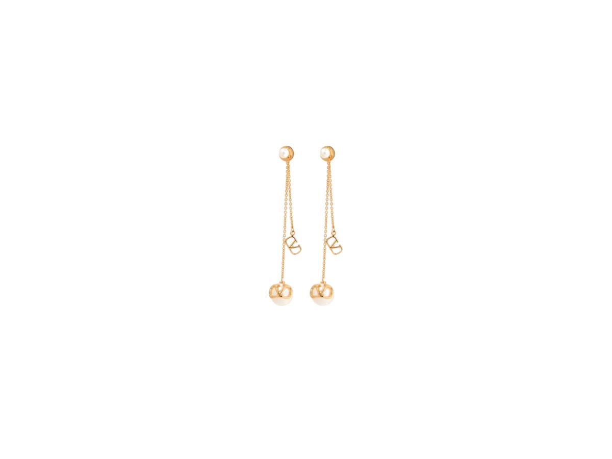 Valentino Valentino Garavani VLOGO Pearl Drop Earrings Gold